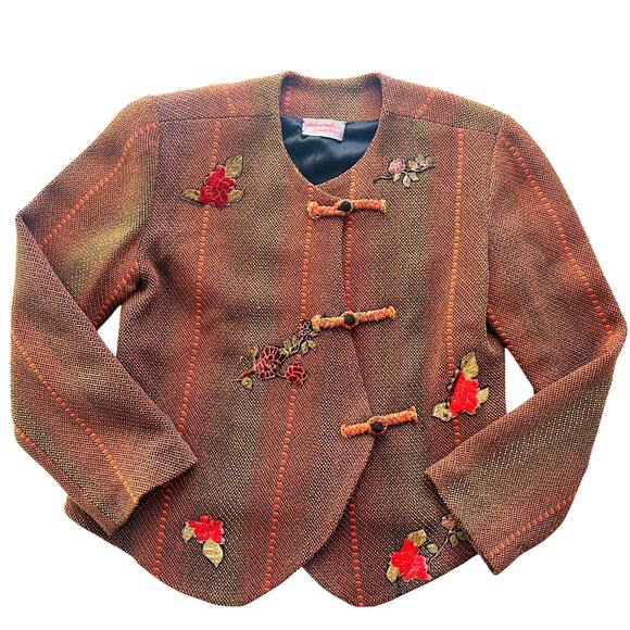 Deborah Cross Custom Tapestry Jacket Size Small/Med Rust Red Roses One of a Kind - Picture 1 of 6